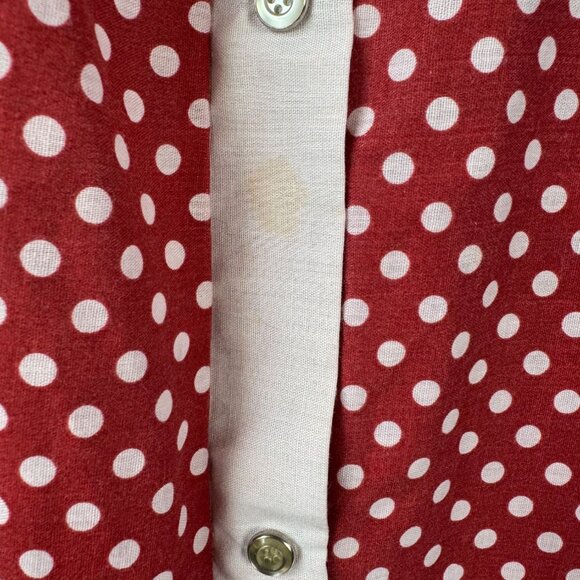 Vintage 1950s Red & White Polka Dot Button-Up House Dress With Short Sleeves - Picture 8 of 16